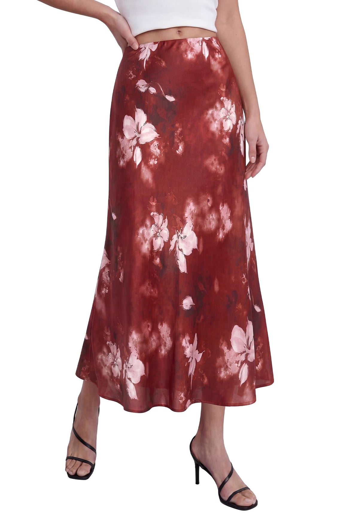 BTFBM Satin Skirts for Women Trendy Spring Summer 2026 High Waisted Leopard Print Cocktail Wedding Long Silk Midi Skirt