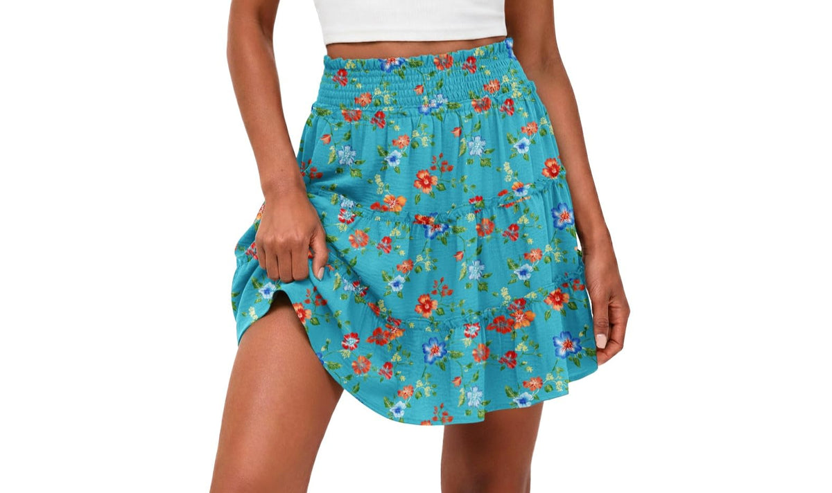 Lepunuo Womens Summer Flowy Mini Skorts Skirts Casual High Waisted Ruffle Tiered A Line Short Skirt with Pockets