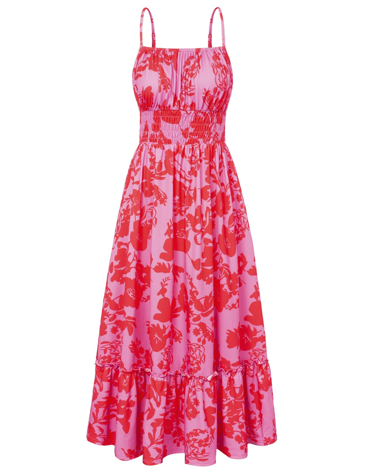 GRACE KARIN Summer Dresses for Women 2026 Vacation,Smocked Floral Maxi Dress,Boho Beach Sundress with Pocket Fashion Clothing