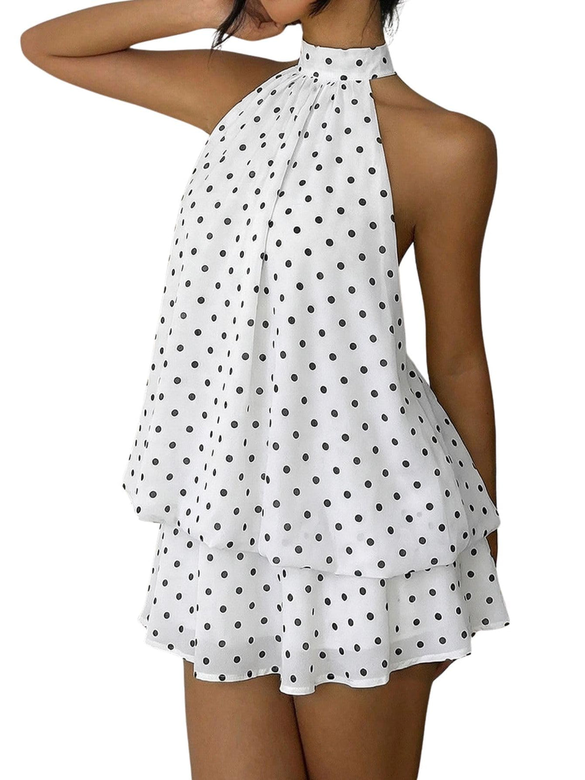 Verdusa Women's Chiffon Halter Drop Waist Wedding Guest Dresses Ruffle Summer Loose Fit Mini Dress Brunch Outfits