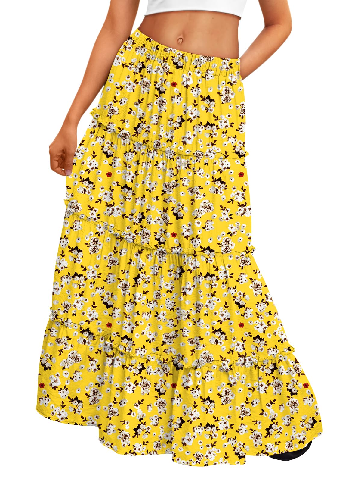 Trendy Queen Vacation Outfits Long Skirts for Women Boho Maxi Skirt Elastic High Waist Dress with Pockets Fashion