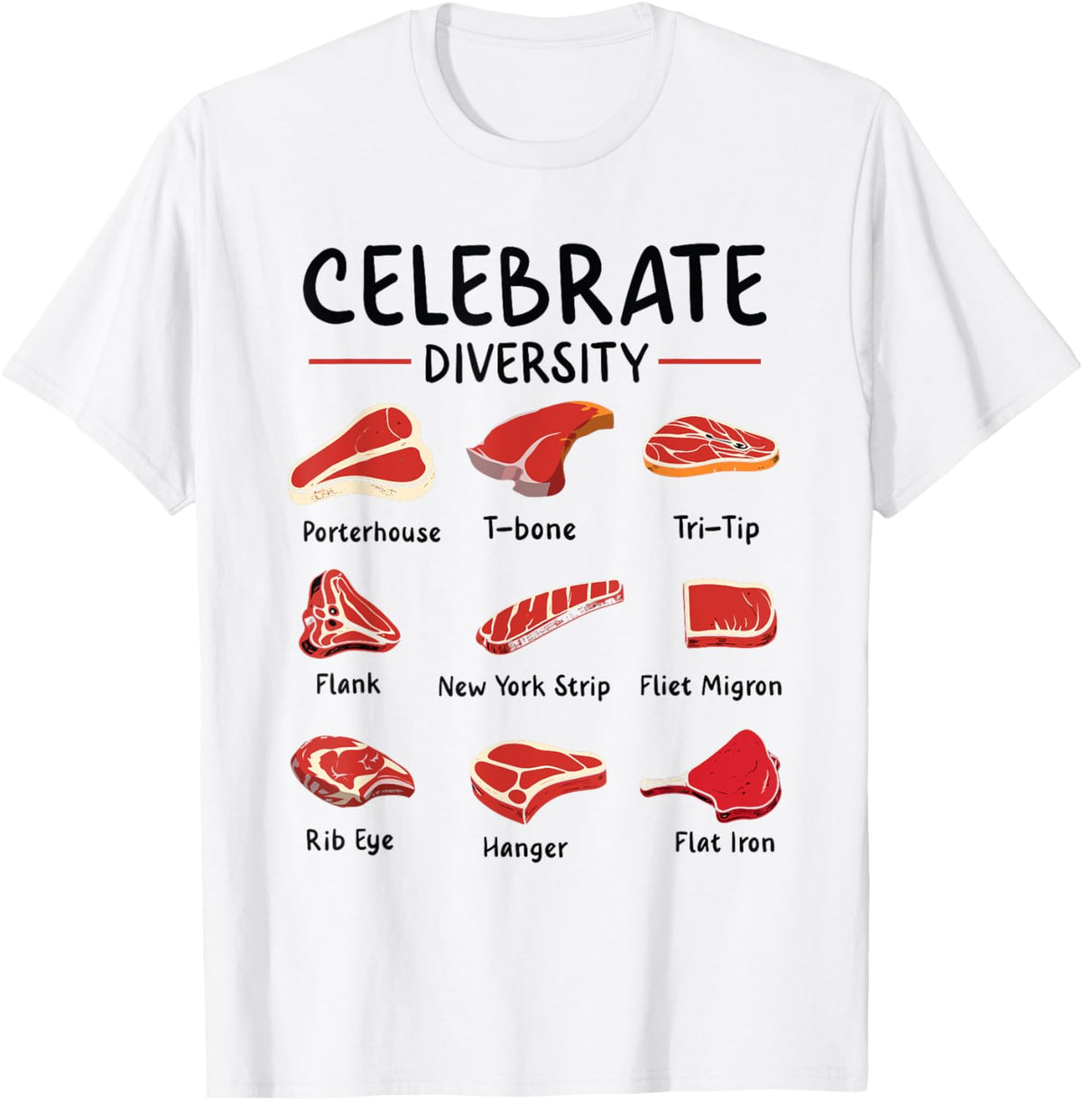 Celebrate Diversity Meat Shirt Funny Types of Steak Lover