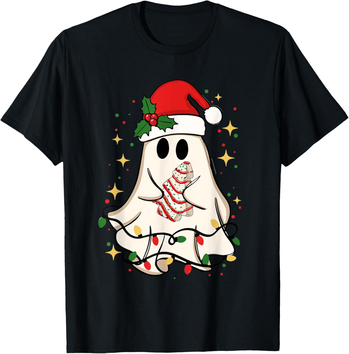 Cute Ghost Lights Tree Cake Merry Christmas Funny Xmas