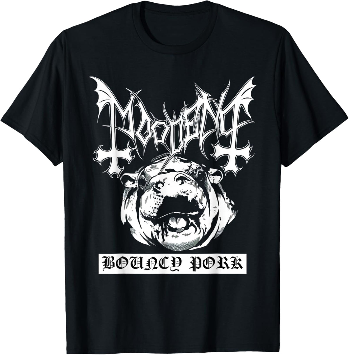 Moo Deng Mayhem - Bouncy Pork Funny Death Metal Music Logo