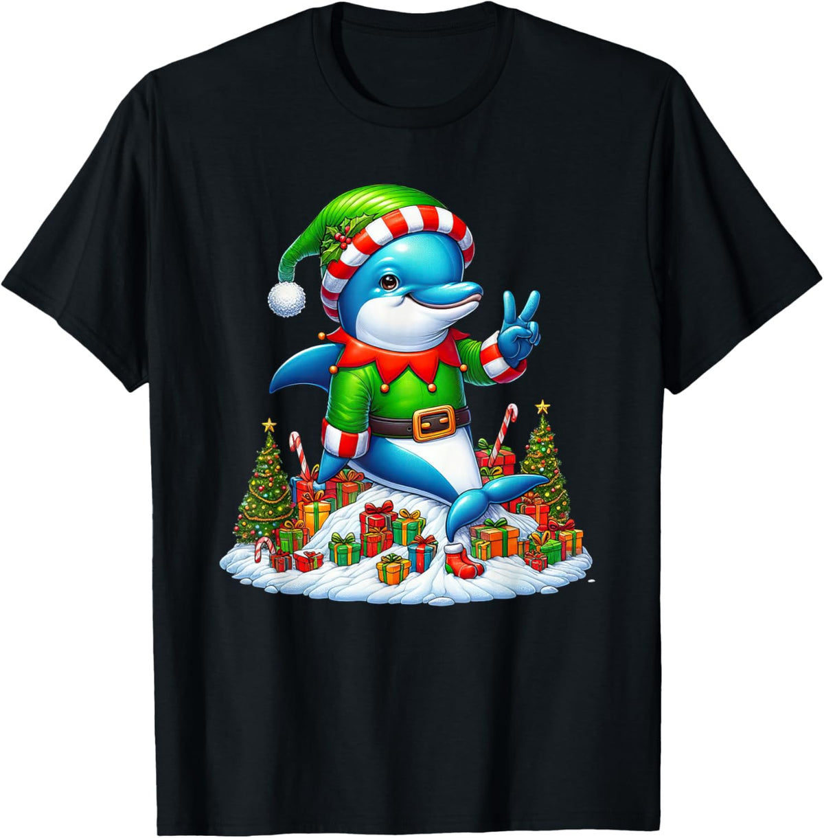 Funny Peace Hand Dolphin Elf Christmas Kids