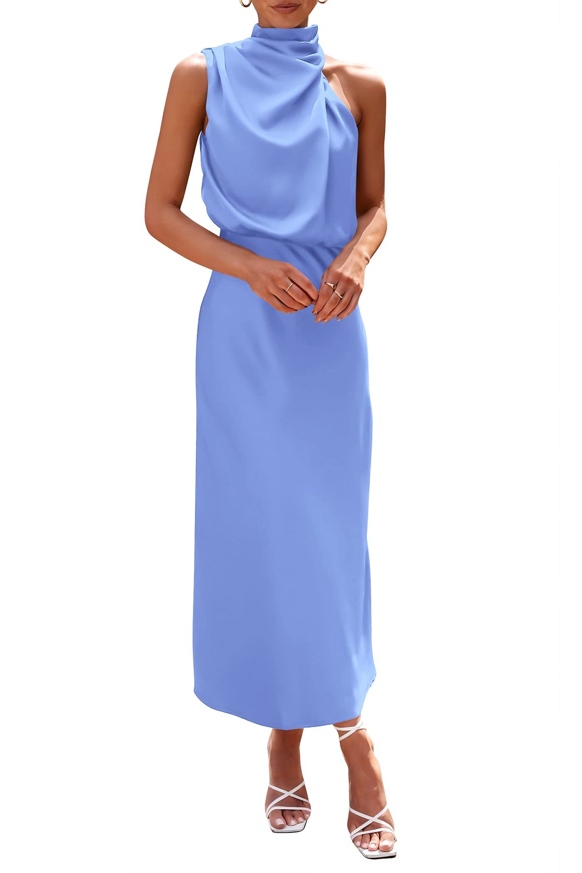 PRETTYGARDEN Women's 2026 Summer Satin Dress Elegant Sleeveless Mock Neck Cocktail Party Maxi Dresses