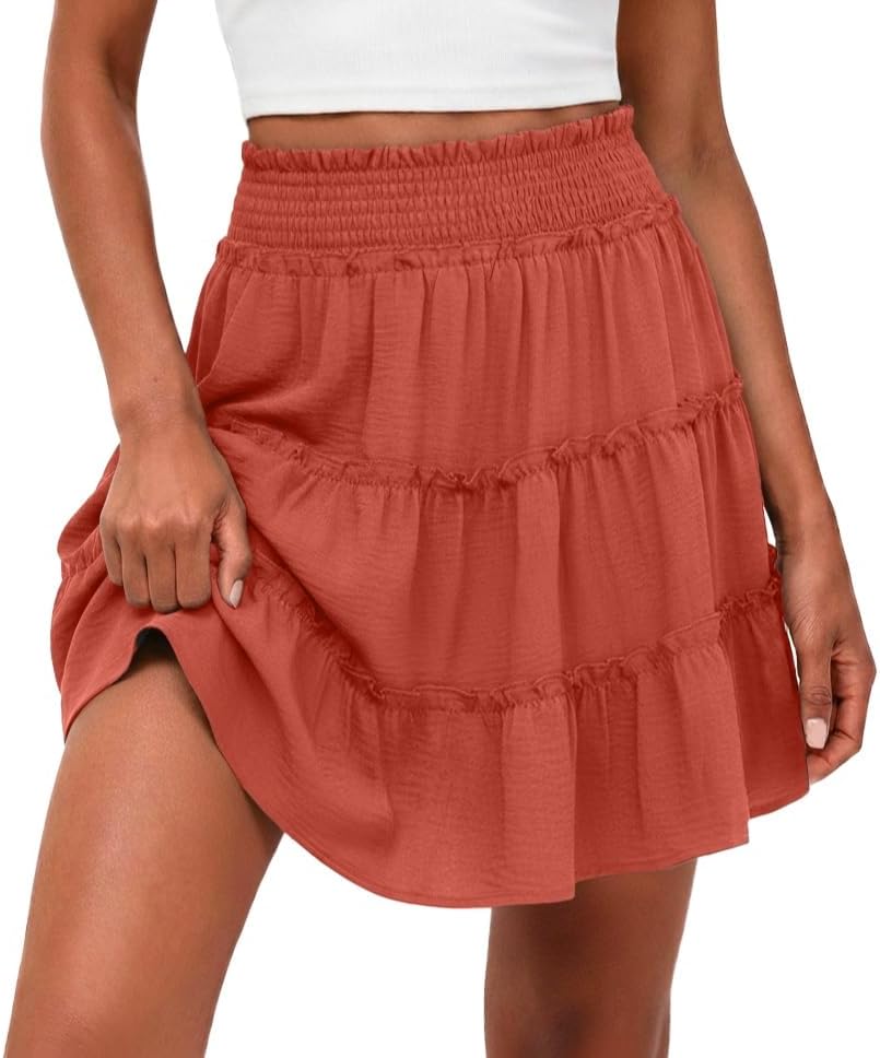 Lepunuo Womens Summer Flowy Mini Skorts Skirts Casual High Waisted Ruffle Tiered A Line Short Skirt with Pockets