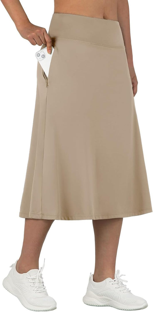 ANIVIVO Women's Midi Length Skorts Skirts with Pockets Modest Skirts 28" Long Knee Length Athletic Skorts