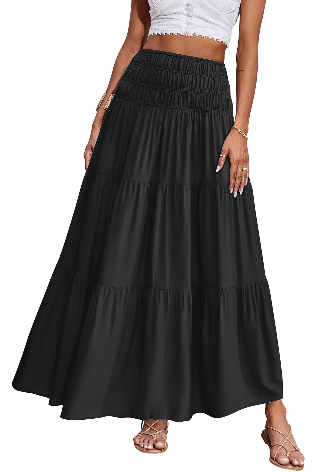 CFLONGE Summer Maxi Skirts for Women 2026 Fashion Boho Long Skirt Trendy Floral High Waist A Line Beach Skirt Vacation Outfit