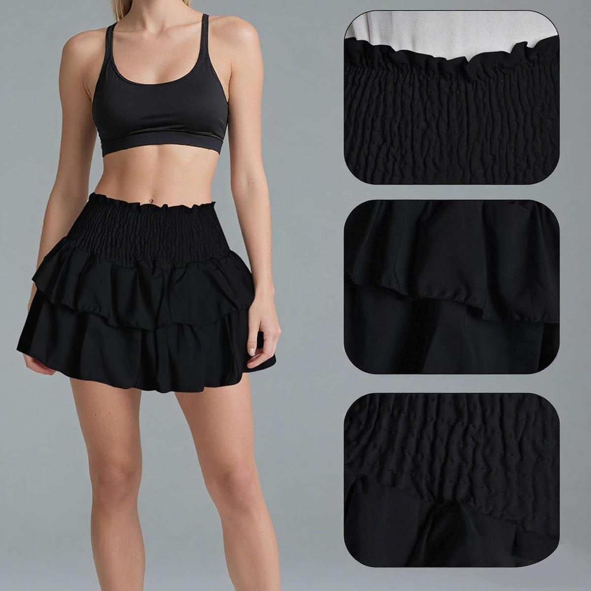 Rbenxia Women's High Waist Ruffle Cute Mini Skirt with Lined, Stretchy Flowy Layered Pleated Casual Beach Mini Short Skirt