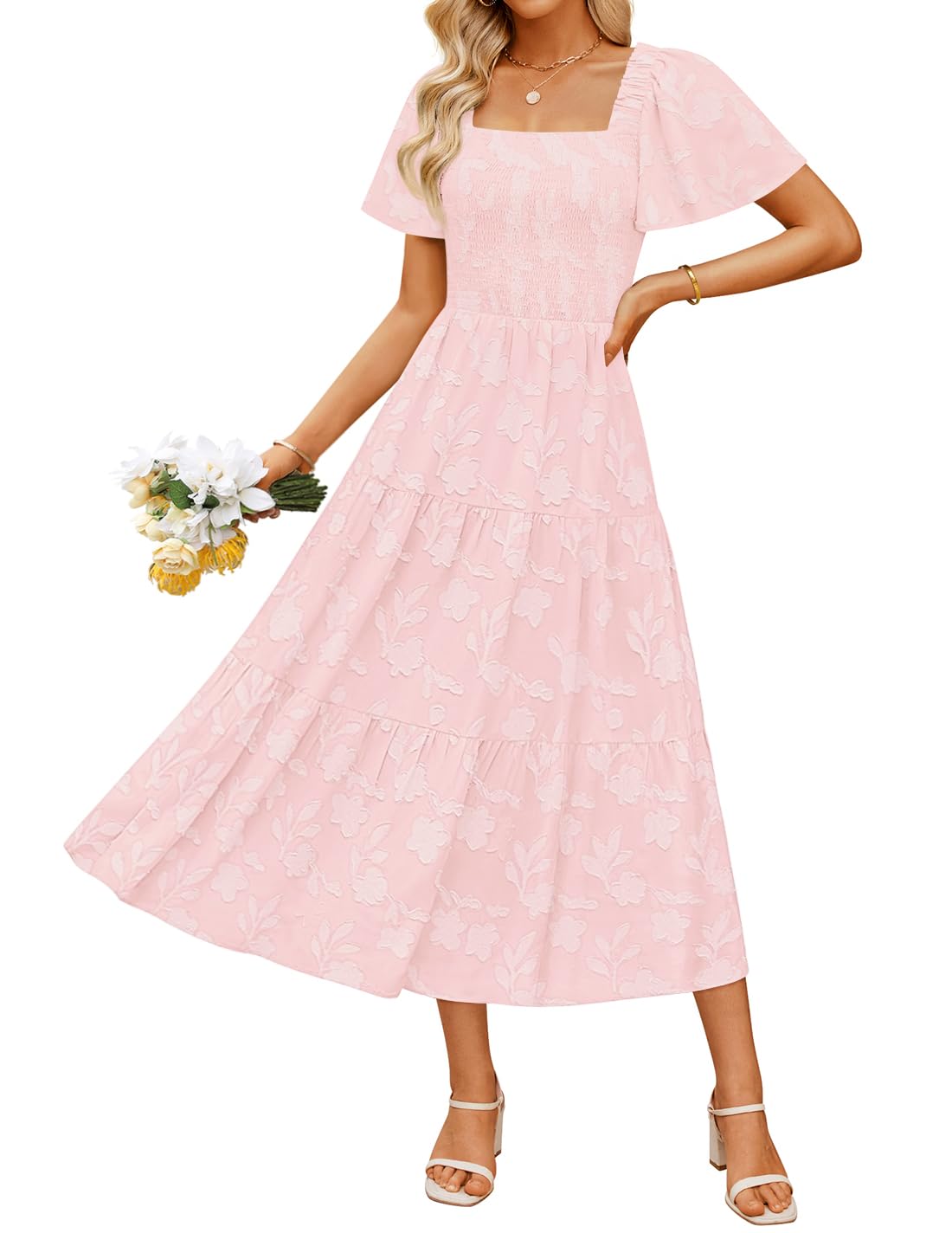 ZESICA Wedding Guest Dresses for Women Summer 2026 Boho Floral Midi Dress Flowy Beach Vacation Graduation Long Dresses
