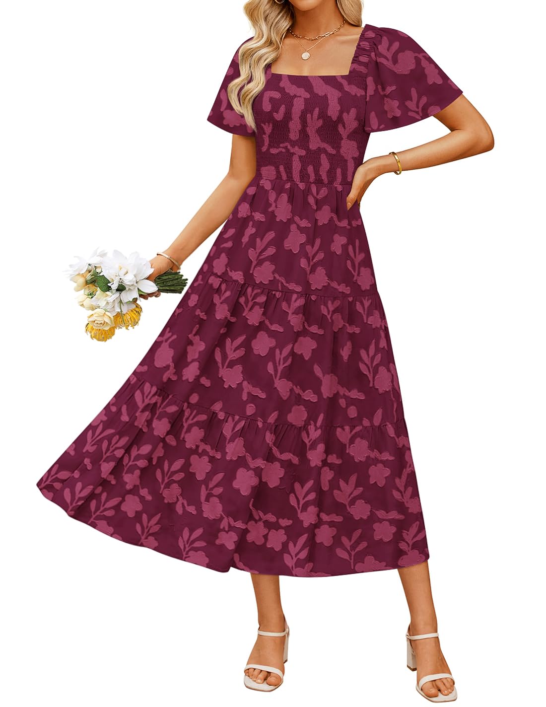 ZESICA Wedding Guest Dresses for Women Summer 2026 Boho Floral Midi Dress Flowy Beach Vacation Graduation Long Dresses