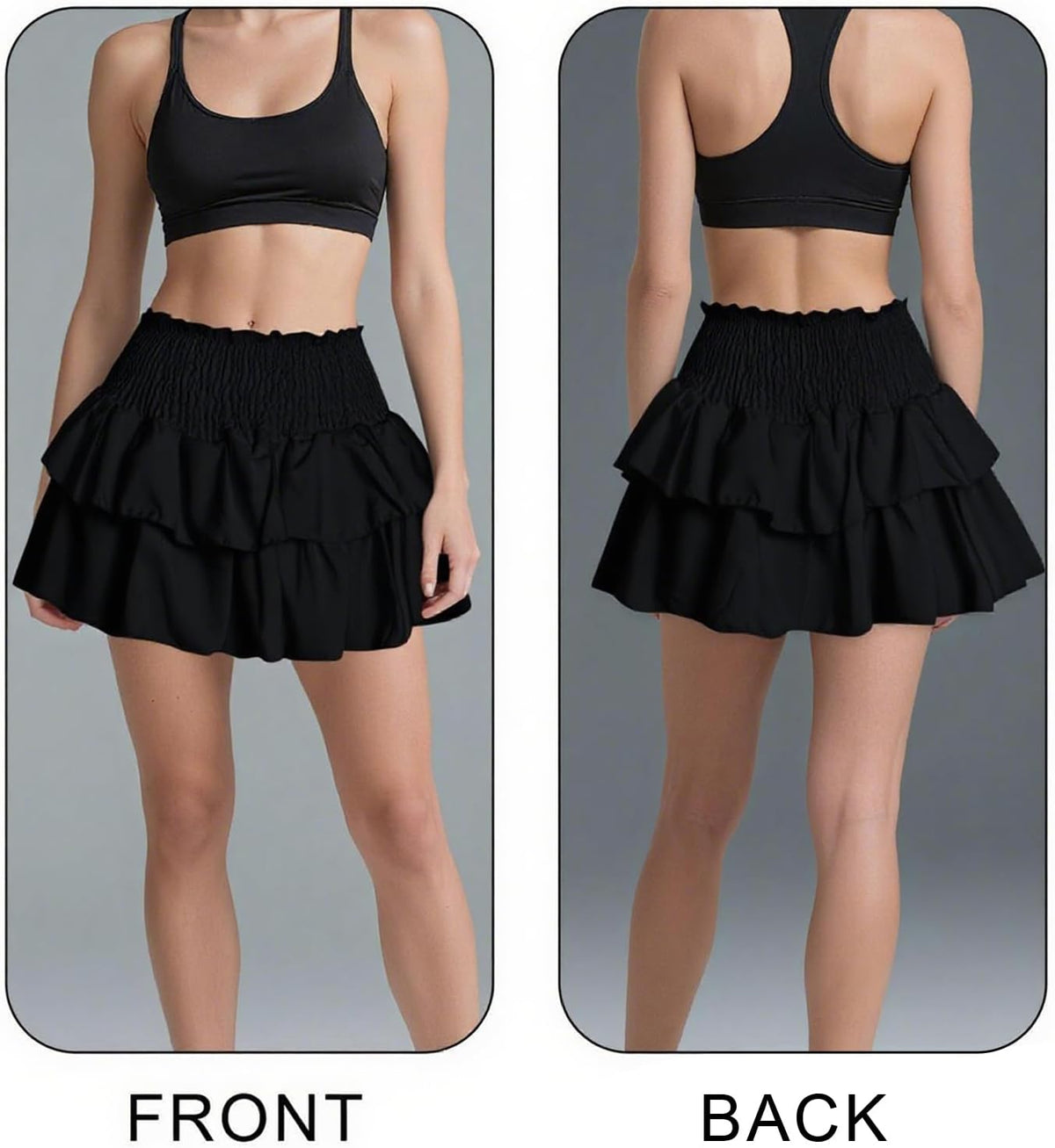 Rbenxia Women's High Waist Ruffle Cute Mini Skirt with Lined, Stretchy Flowy Layered Pleated Casual Beach Mini Short Skirt