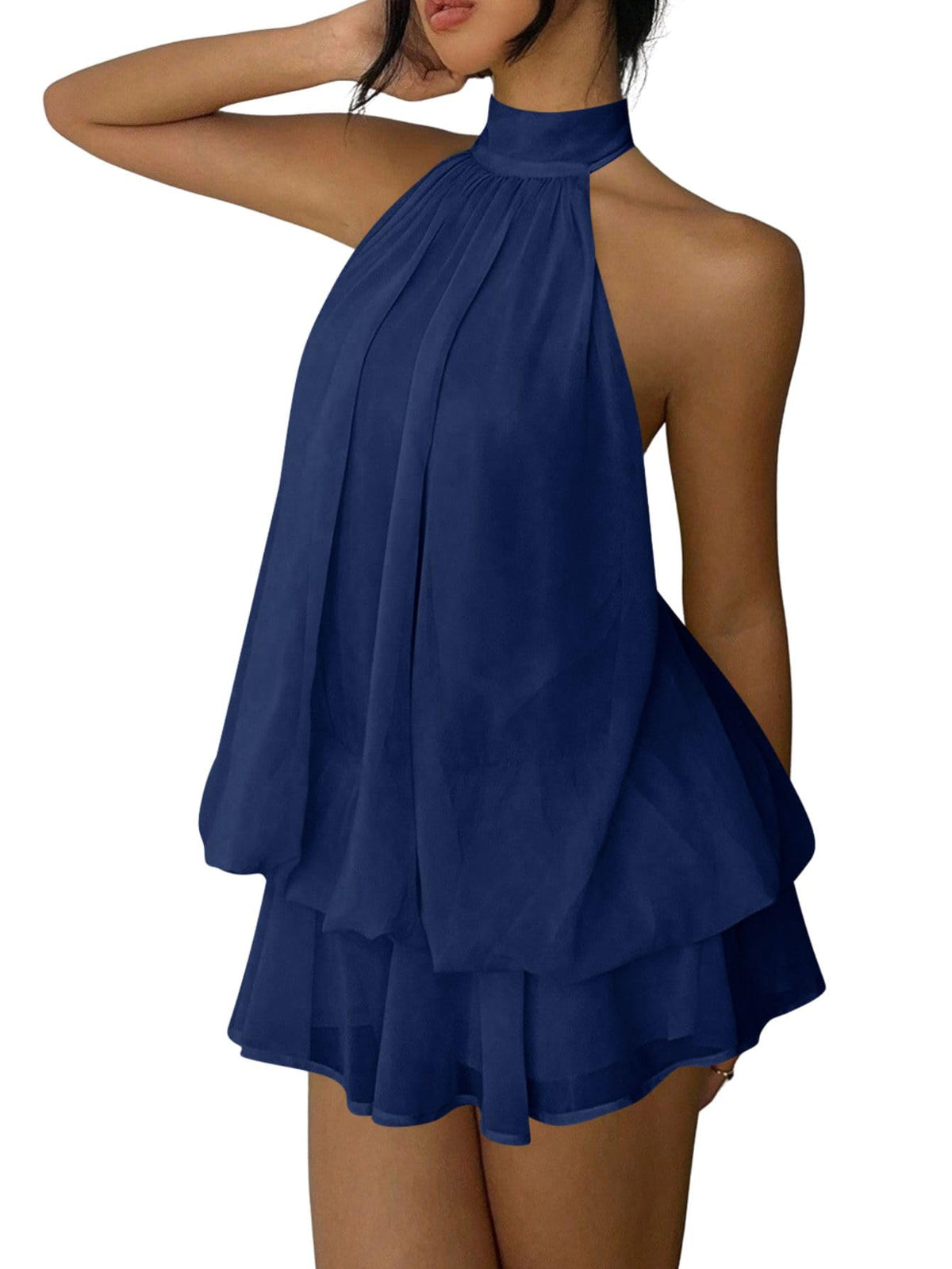 Verdusa Women's Chiffon Halter Drop Waist Wedding Guest Dresses Ruffle Summer Loose Fit Mini Dress Brunch Outfits