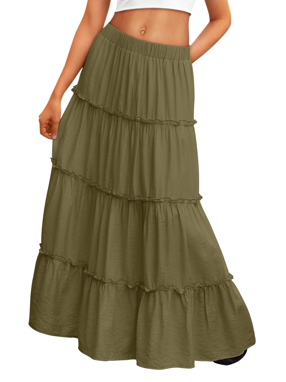 Trendy Queen Vacation Outfits Long Skirts for Women Boho Maxi Skirt Elastic High Waist Dress with Pockets Fashion