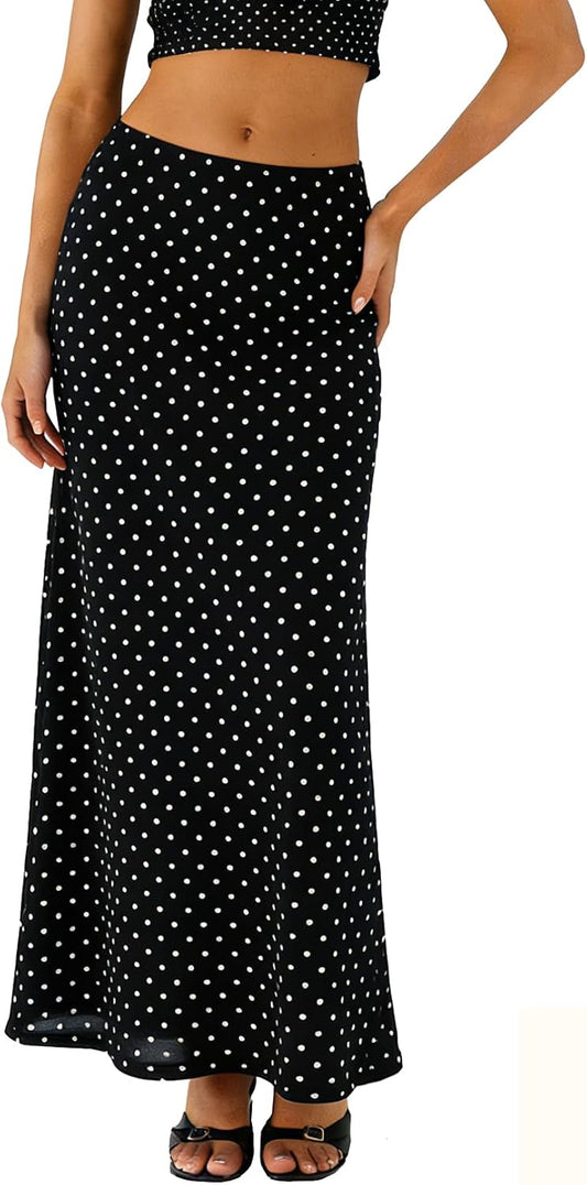 BLENCOT Womens Long Mesh Skirts Summer Boho Printed High Waisted A-Line Flowy Maxi Skirt for Beach Vacation