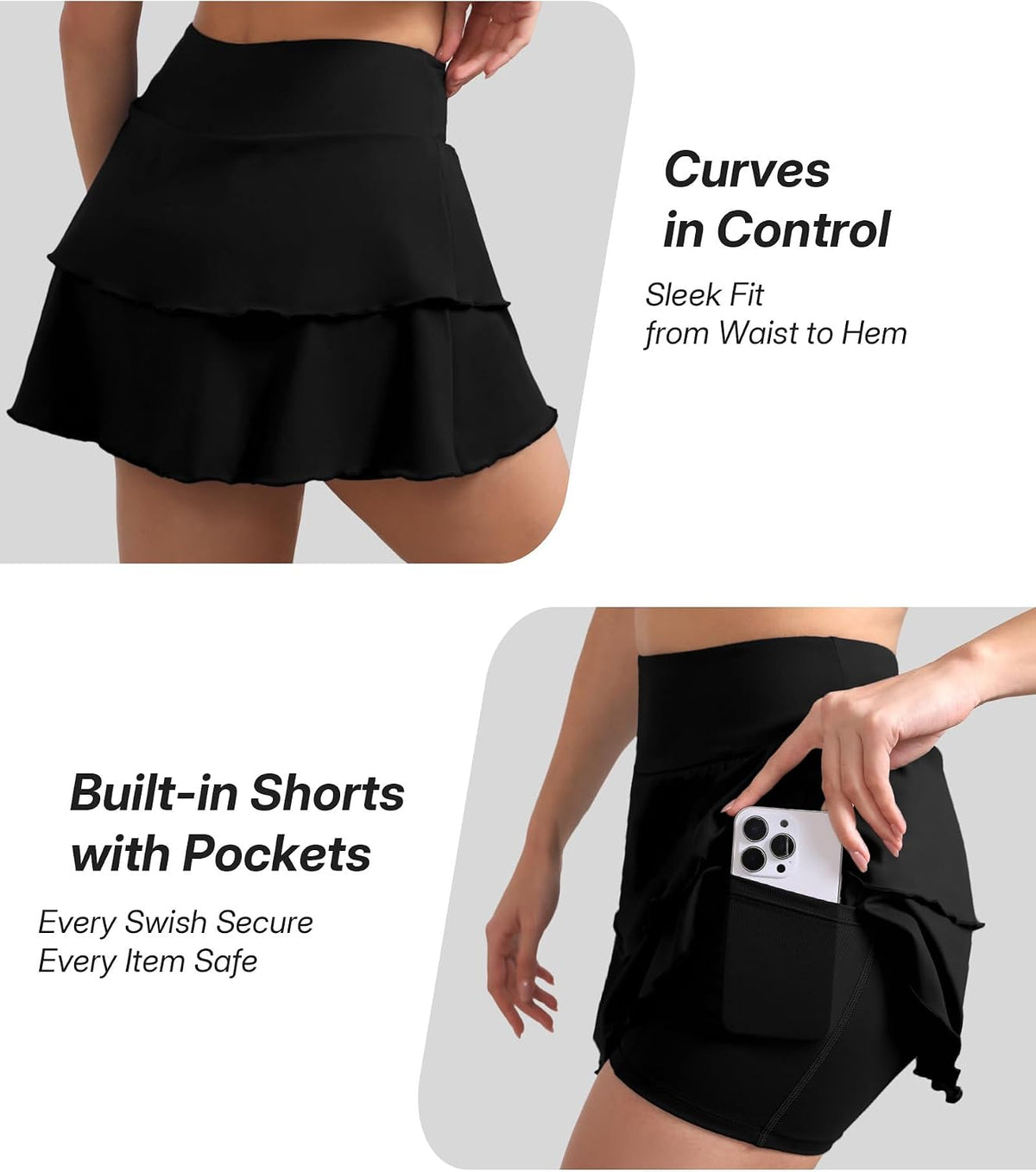 DLOODA Tennis Skirt for Women, Double Ruffle Golf Skirt High Waisted Flowy Athletic Skort with Pockets Workout Pickleball Y2K