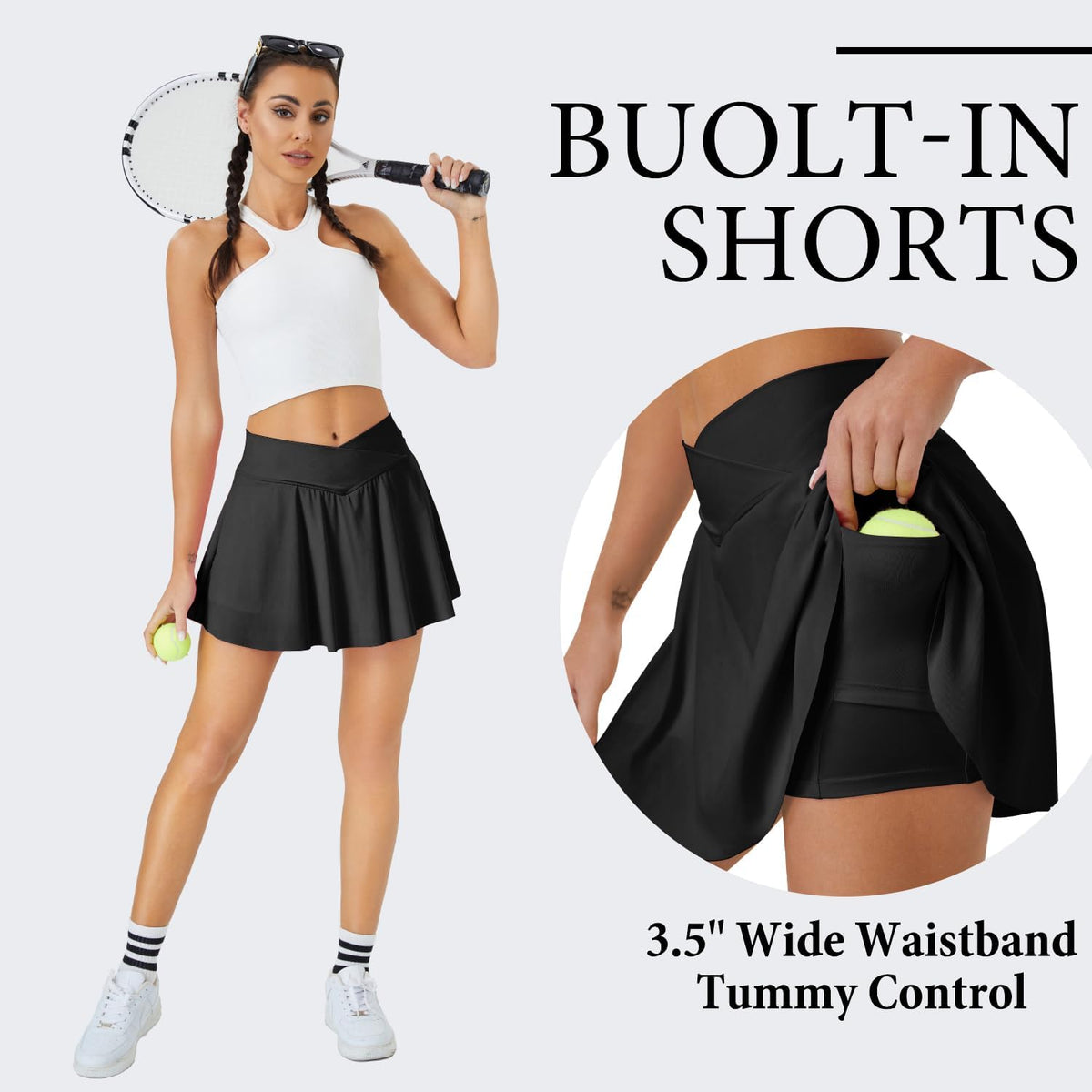 DLOODA Womens Tennis Skirt with Pockets Shorts Crossover High Waisted Athletic Skorts Skirts for Golf Running Workout