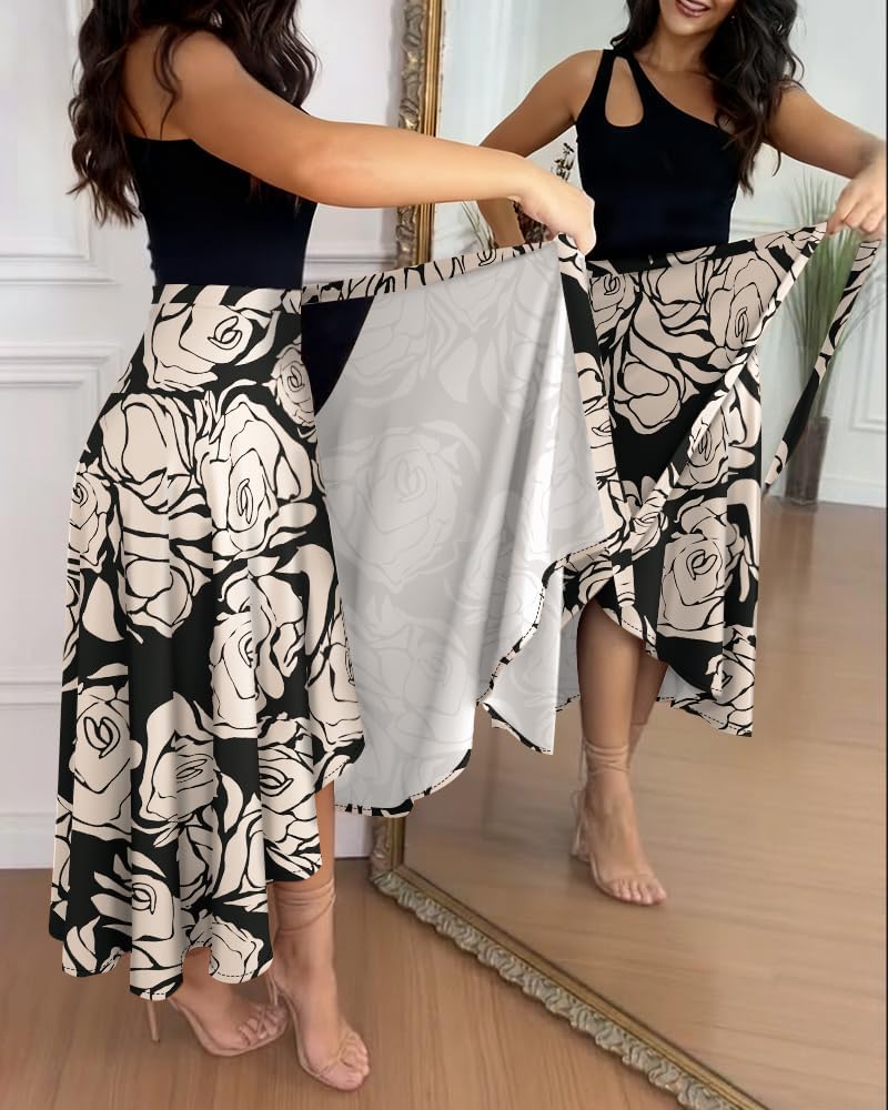 CHICME Women's Tropical Floral Print Summer Wrap Skirt 2026 Brazilian Style Self Tie Boho Beach Resort Skirt for Vacation