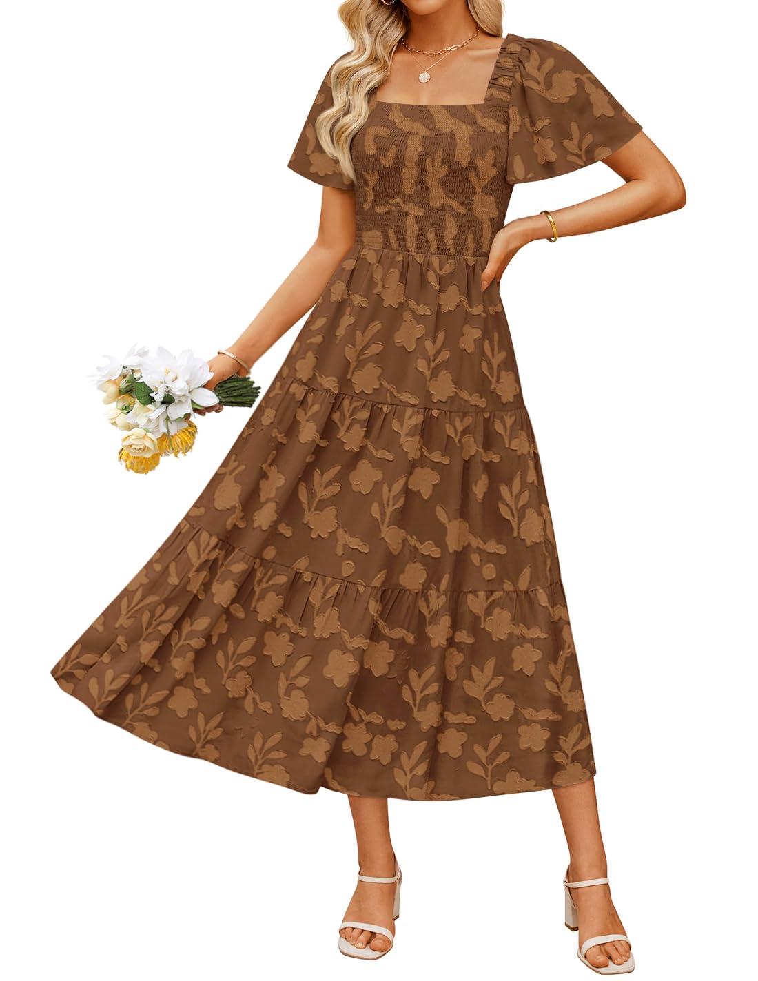 ZESICA Wedding Guest Dresses for Women Summer 2026 Boho Floral Midi Dress Flowy Beach Vacation Graduation Long Dresses
