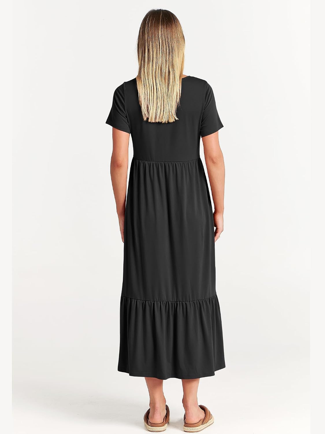 ANRABESS Womens 2026 Summer Casual Maxi Dress A line Tiered Flowy Short Sleeve Crewneck T Shirt Beach Travel Long Dresses
