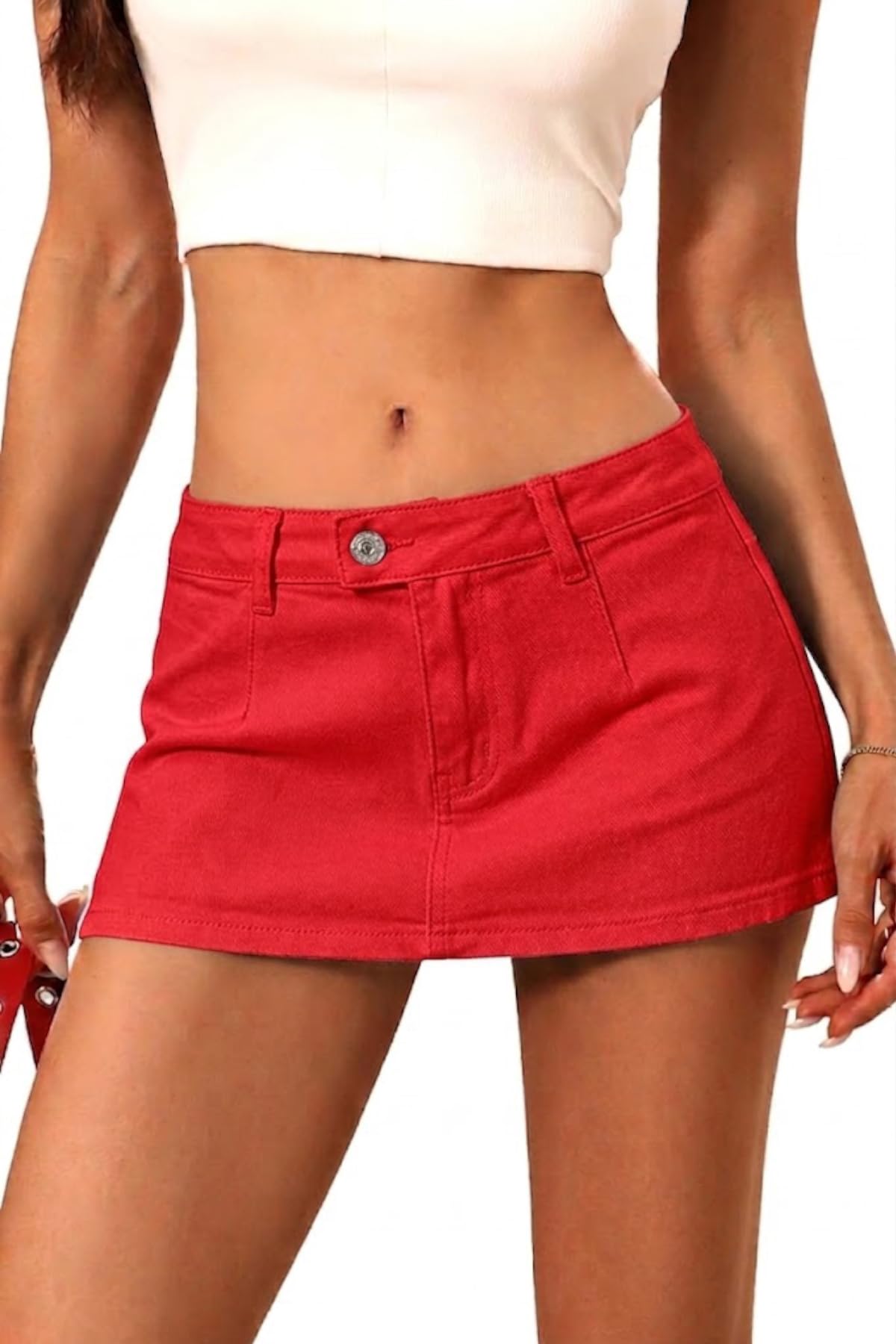 ELLEVEN Low Rise Denim Mini Skirt for Women, High Stretch Jean Skirt with Shorts Underneath Y2k Micro Skort