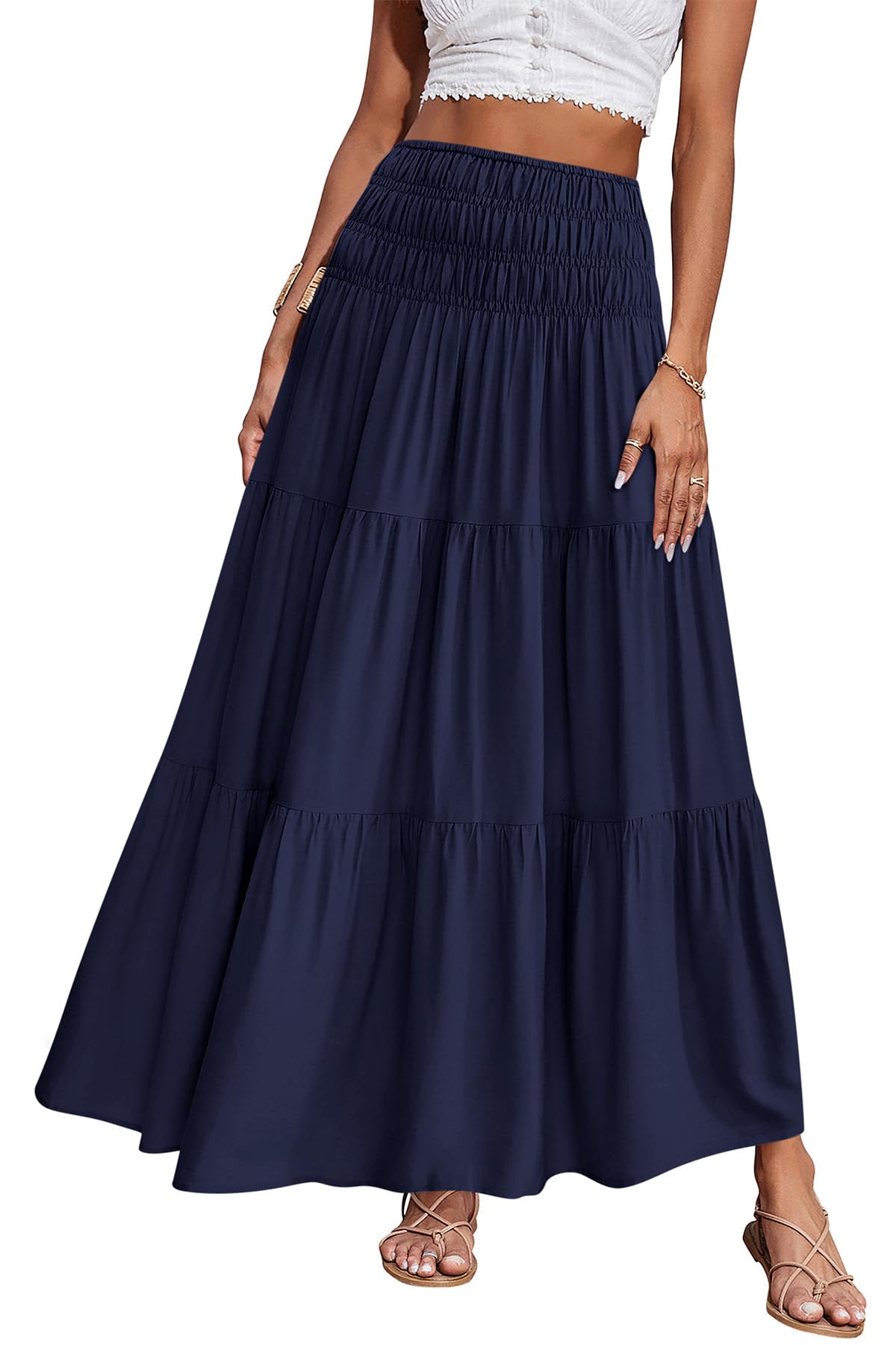 CFLONGE Summer Maxi Skirts for Women 2026 Fashion Boho Long Skirt Trendy Floral High Waist A Line Beach Skirt Vacation Outfit