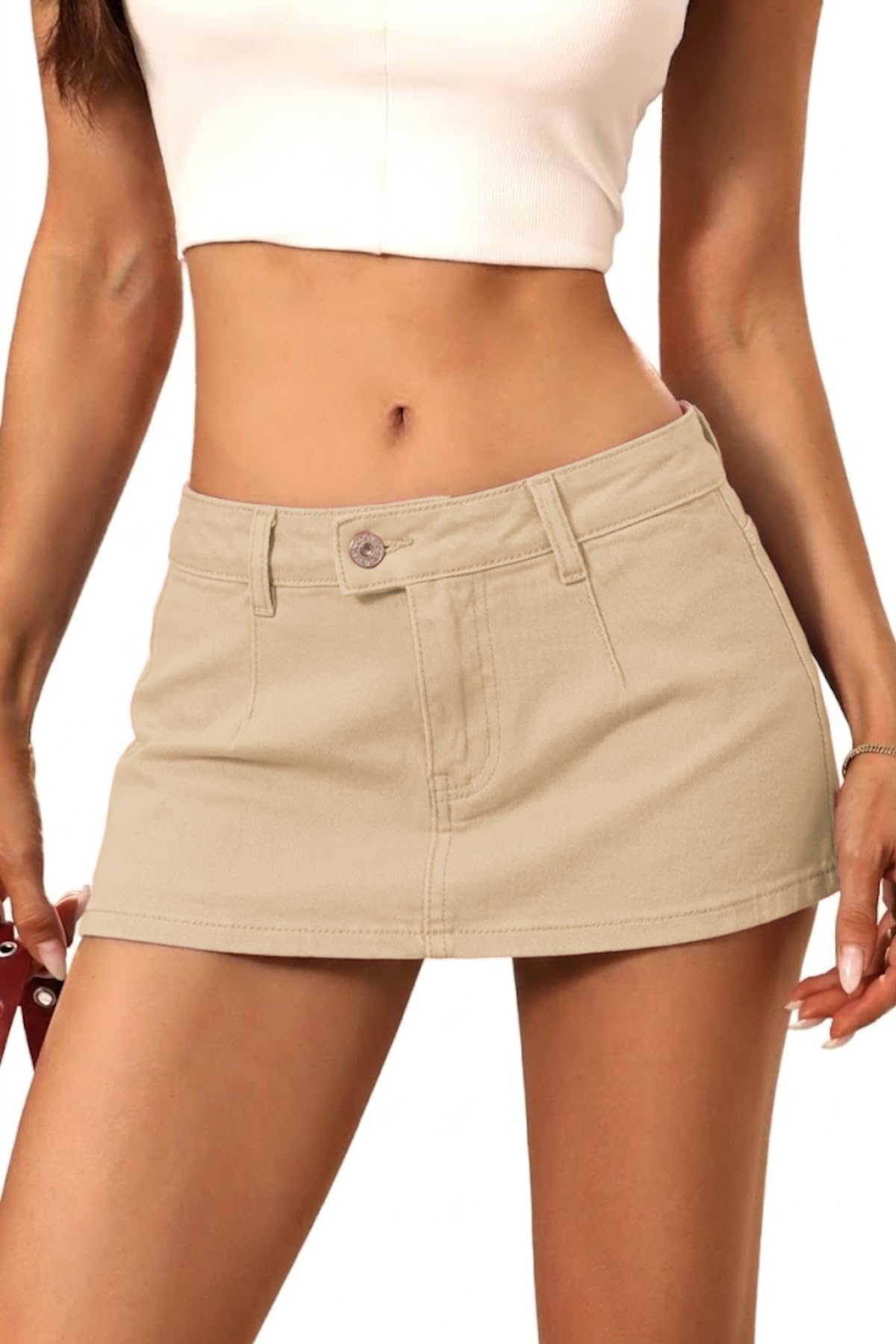 ELLEVEN Low Rise Denim Mini Skirt for Women, High Stretch Jean Skirt with Shorts Underneath Y2k Micro Skort