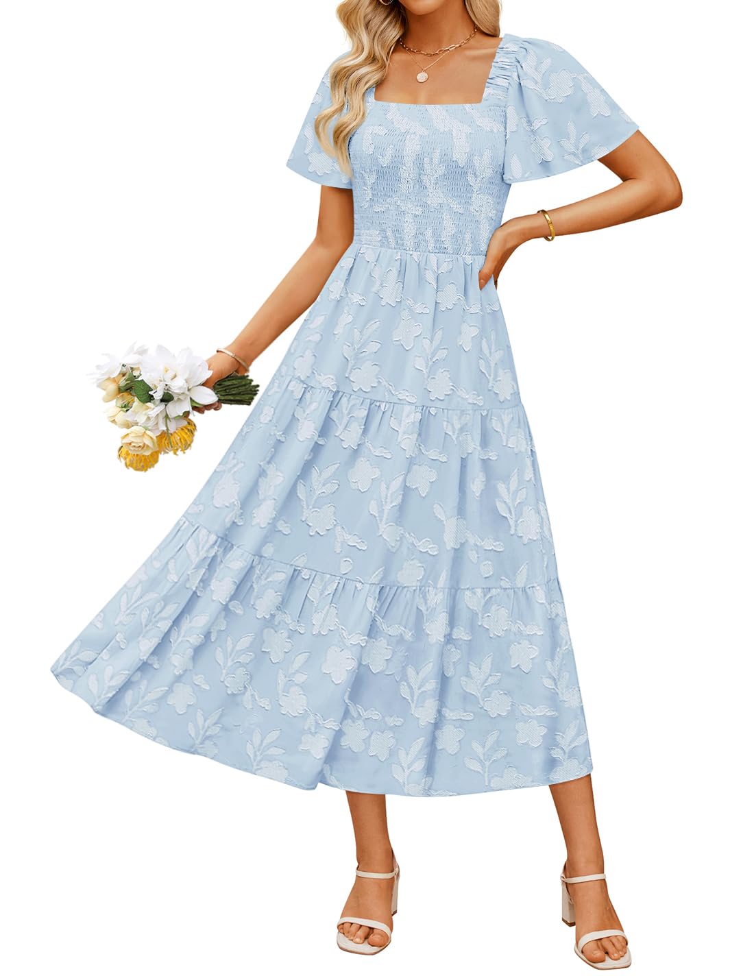 ZESICA Wedding Guest Dresses for Women Summer 2026 Boho Floral Midi Dress Flowy Beach Vacation Graduation Long Dresses