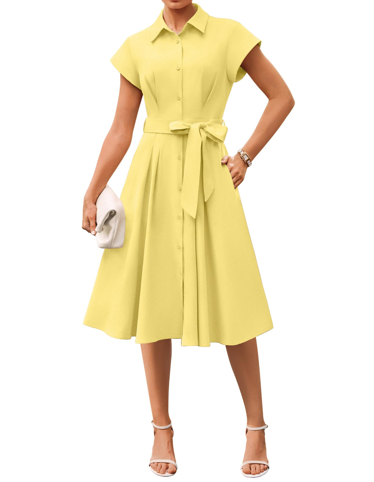GRACE KARIN Womens Short Sleeve Shirt Dresses 2026 Summer Midi Button Down Dress Work Business Casual Dress with Pockets