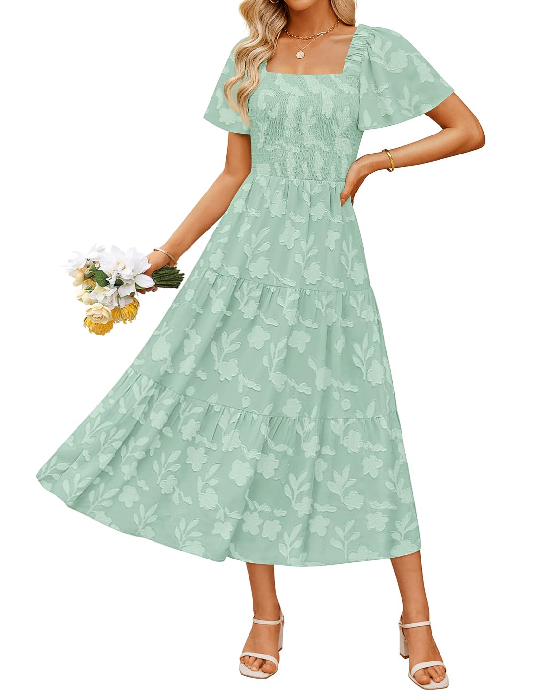 ZESICA Wedding Guest Dresses for Women Summer 2026 Boho Floral Midi Dress Flowy Beach Vacation Graduation Long Dresses