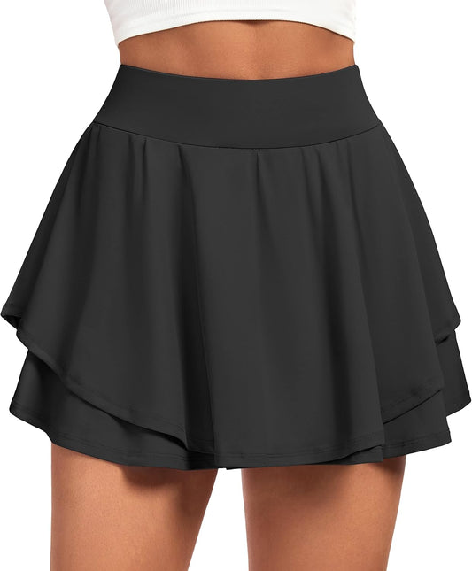 IUGA Tennis Skirt Pleated Skorts for Woman Double Ruffle Golf Skirts for Women Skort with Pockets Tummy Control Athletic