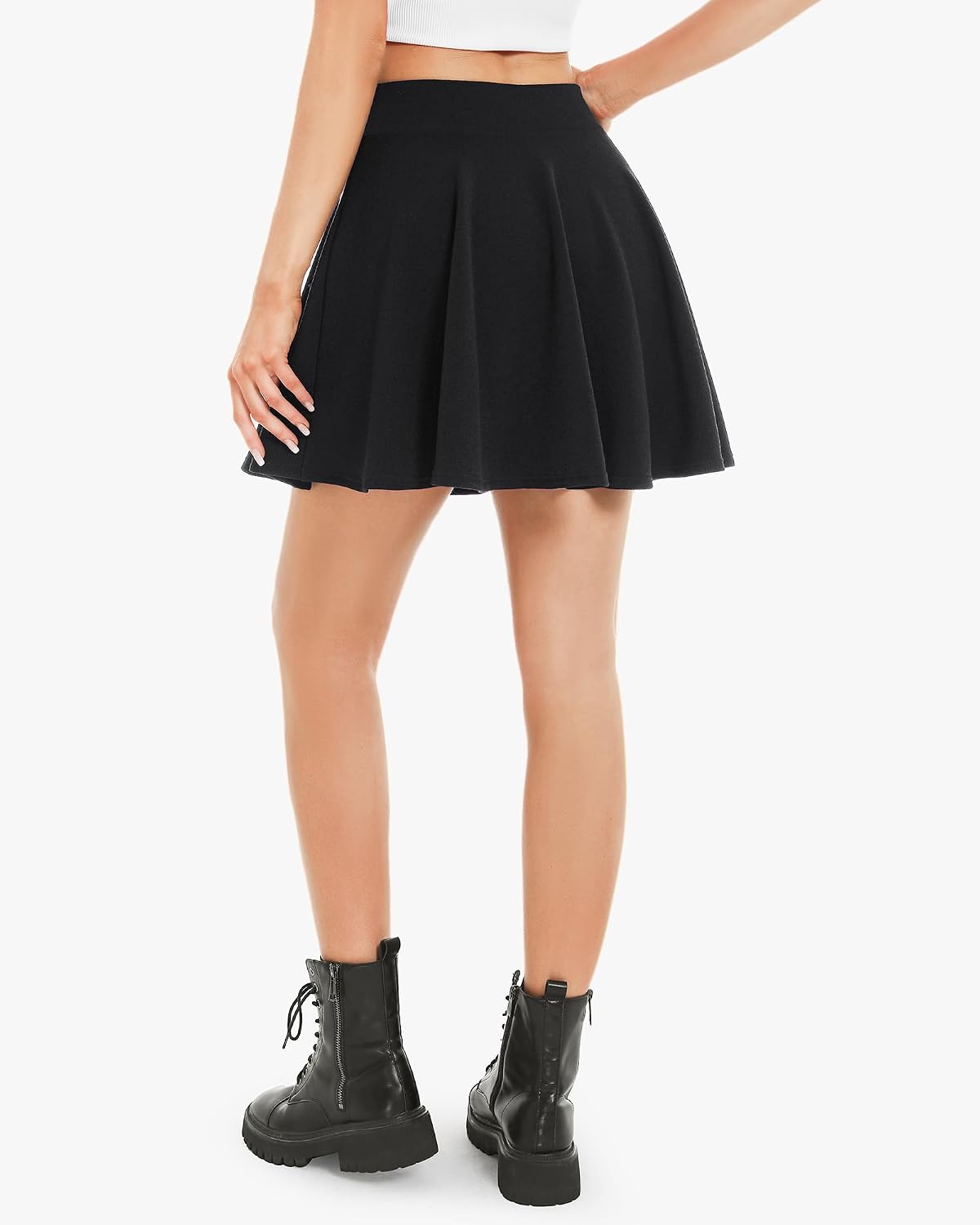 Stelle Women's Casual Skort with Shorts Basic Versatile Stretchy Flared Pleated Skater Mini Skirts