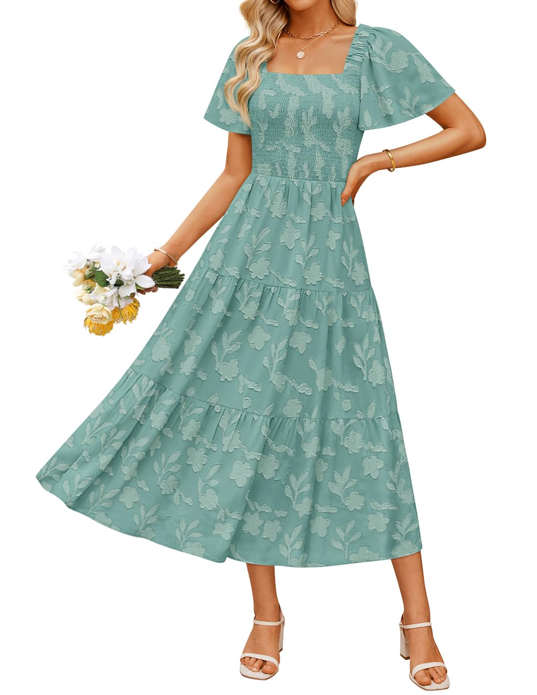 ZESICA Wedding Guest Dresses for Women Summer 2026 Boho Floral Midi Dress Flowy Beach Vacation Graduation Long Dresses