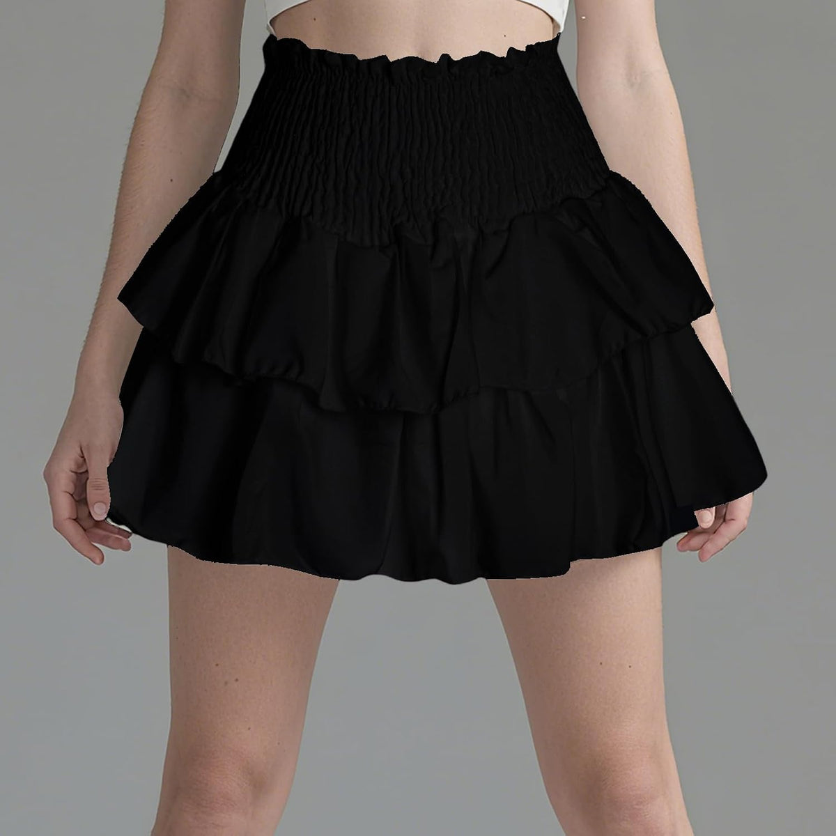Rbenxia Women's High Waist Ruffle Cute Mini Skirt with Lined, Stretchy Flowy Layered Pleated Casual Beach Mini Short Skirt