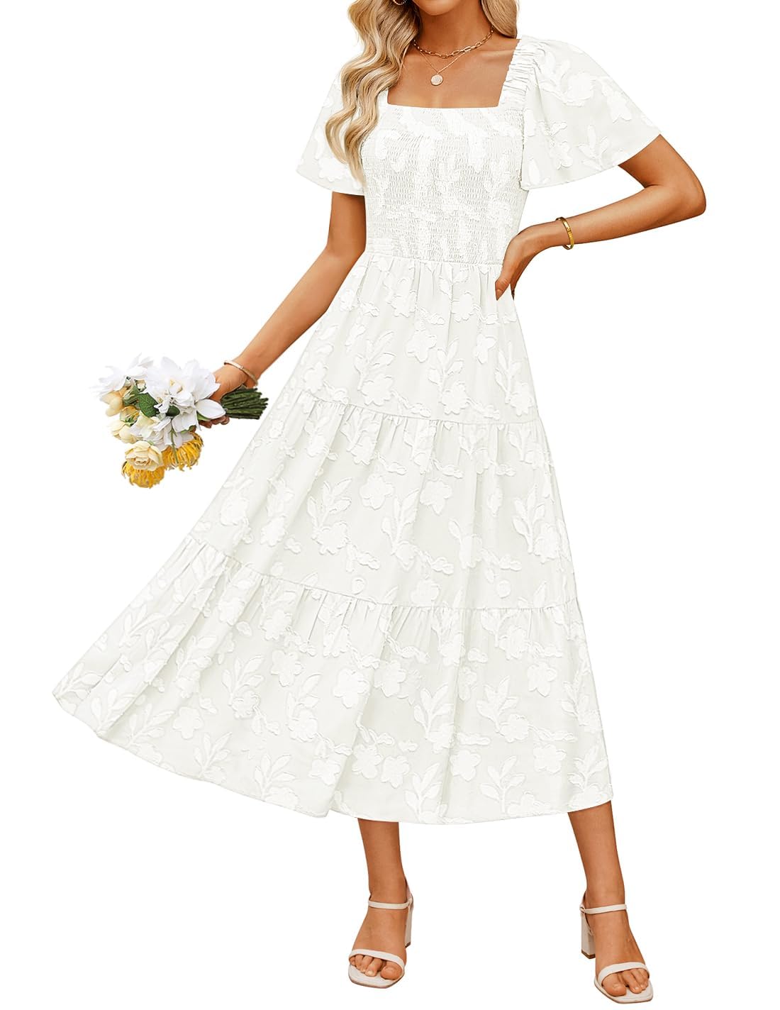 ZESICA Wedding Guest Dresses for Women Summer 2026 Boho Floral Midi Dress Flowy Beach Vacation Graduation Long Dresses