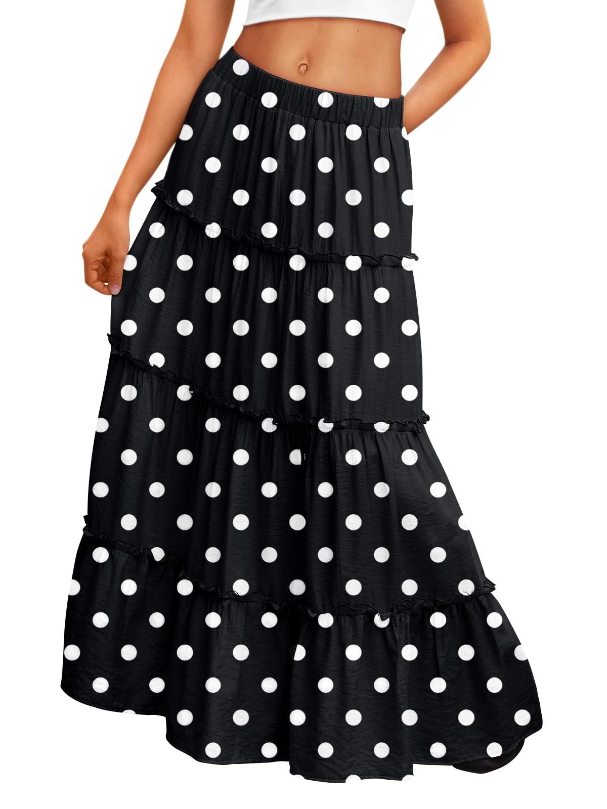 Trendy Queen Vacation Outfits Long Skirts for Women Boho Maxi Skirt Elastic High Waist Dress with Pockets Fashion