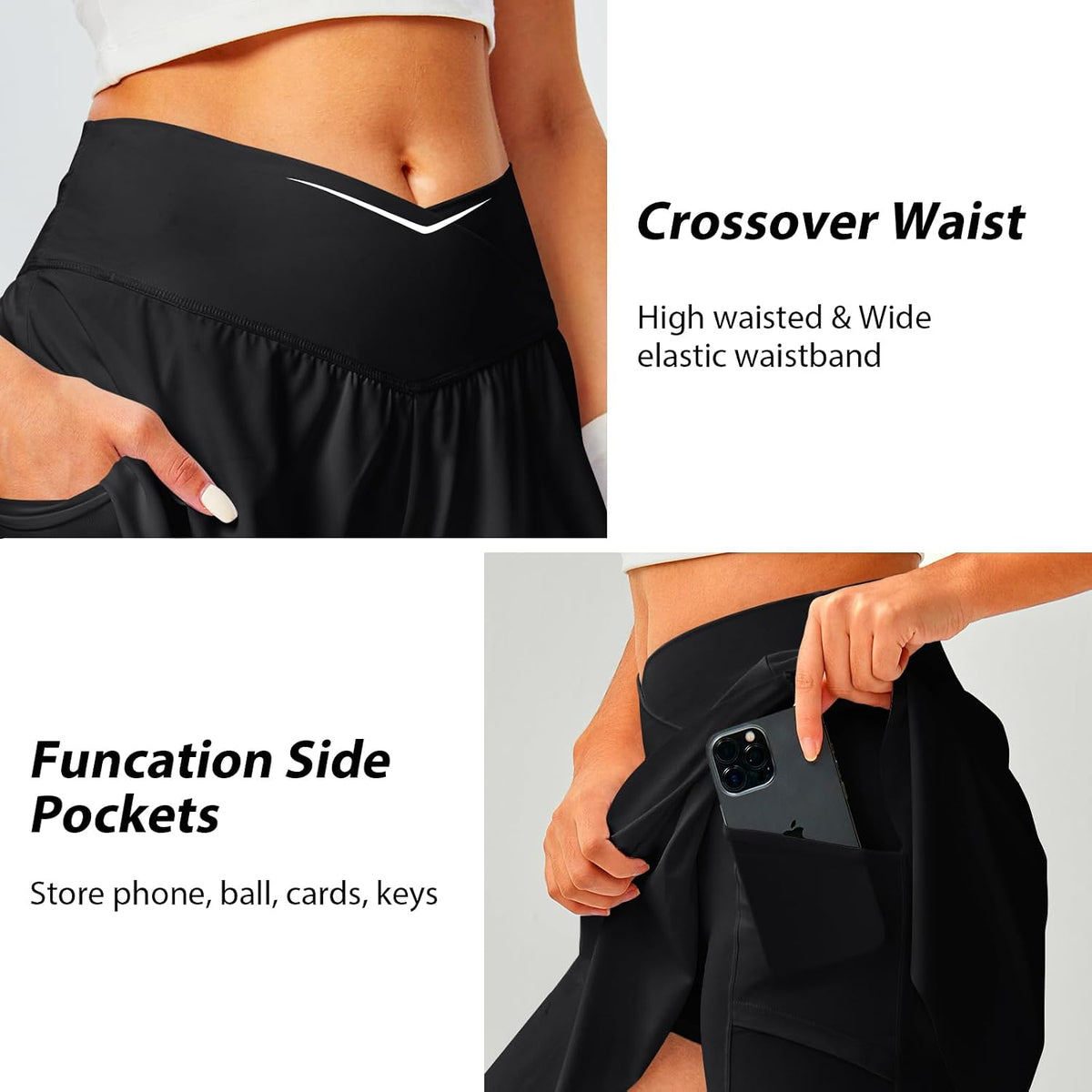 DLOODA Womens Tennis Skirt with Pockets Shorts Crossover High Waisted Athletic Skorts Skirts for Golf Running Workout