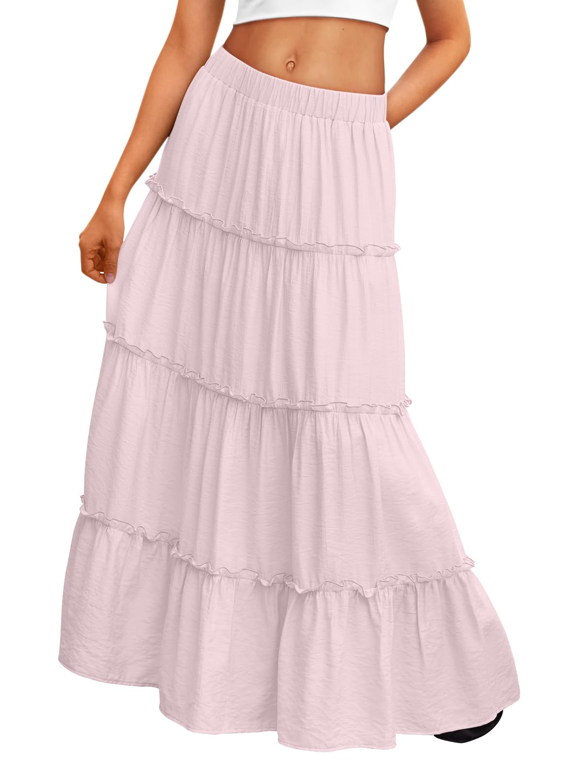 Trendy Queen Vacation Outfits Long Skirts for Women Boho Maxi Skirt Elastic High Waist Dress with Pockets Fashion