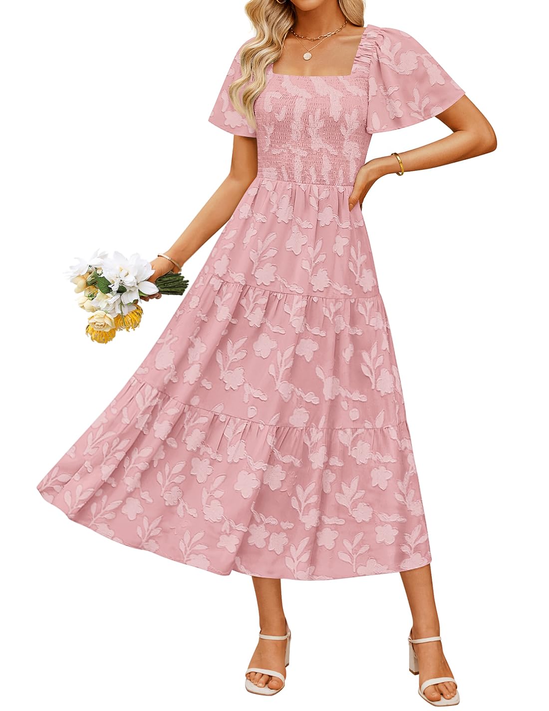 ZESICA Wedding Guest Dresses for Women Summer 2026 Boho Floral Midi Dress Flowy Beach Vacation Graduation Long Dresses
