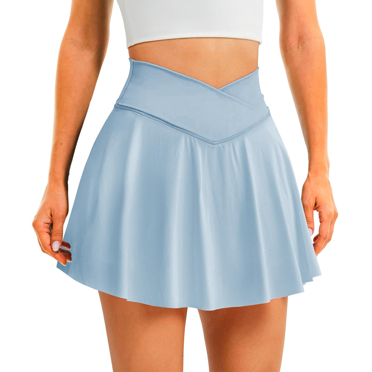 DLOODA Womens Tennis Skirt with Pockets Shorts Crossover High Waisted Athletic Skorts Skirts for Golf Running Workout
