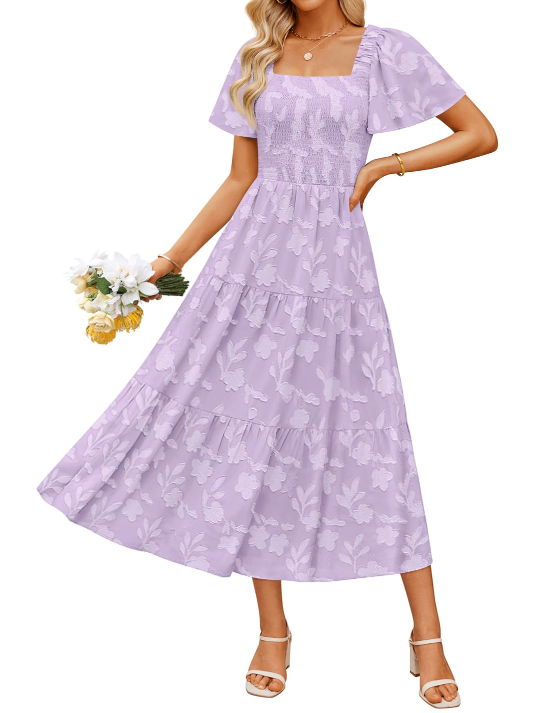 ZESICA Wedding Guest Dresses for Women Summer 2026 Boho Floral Midi Dress Flowy Beach Vacation Graduation Long Dresses