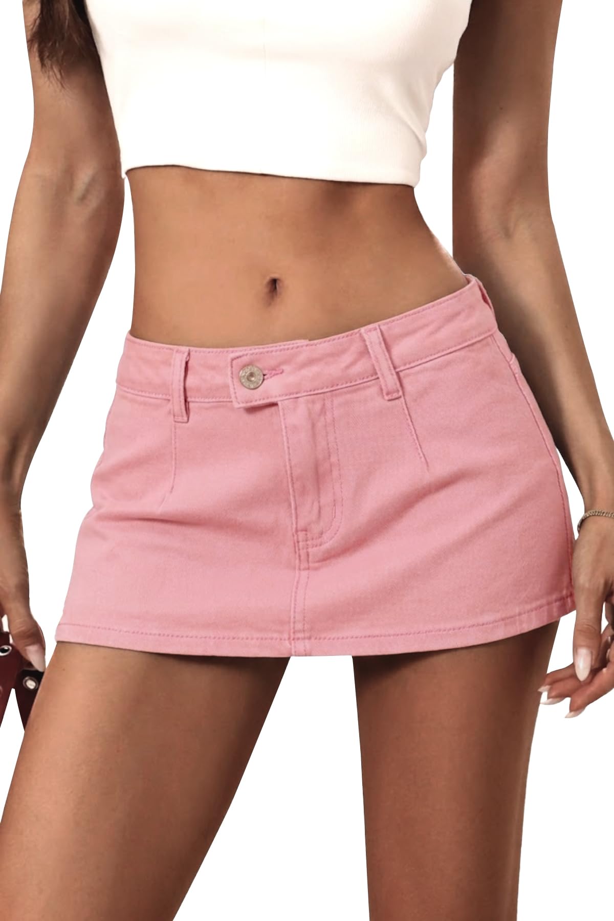 ELLEVEN Low Rise Denim Mini Skirt for Women, High Stretch Jean Skirt with Shorts Underneath Y2k Micro Skort