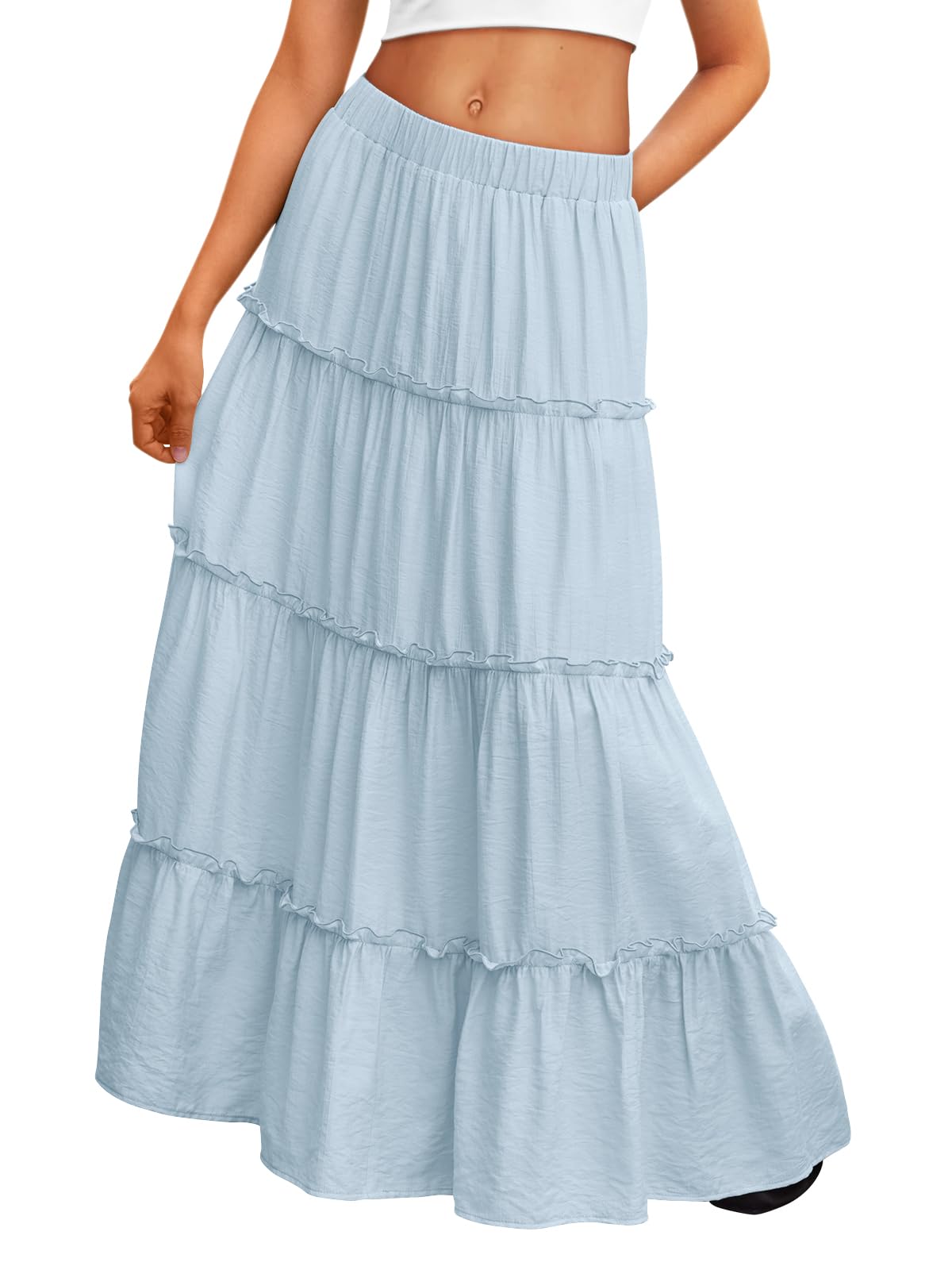 Trendy Queen Vacation Outfits Long Skirts for Women Boho Maxi Skirt Elastic High Waist Dress with Pockets Fashion