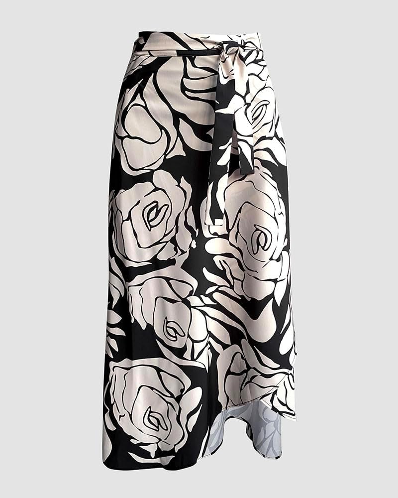 CHICME Women's Tropical Floral Print Summer Wrap Skirt 2026 Brazilian Style Self Tie Boho Beach Resort Skirt for Vacation