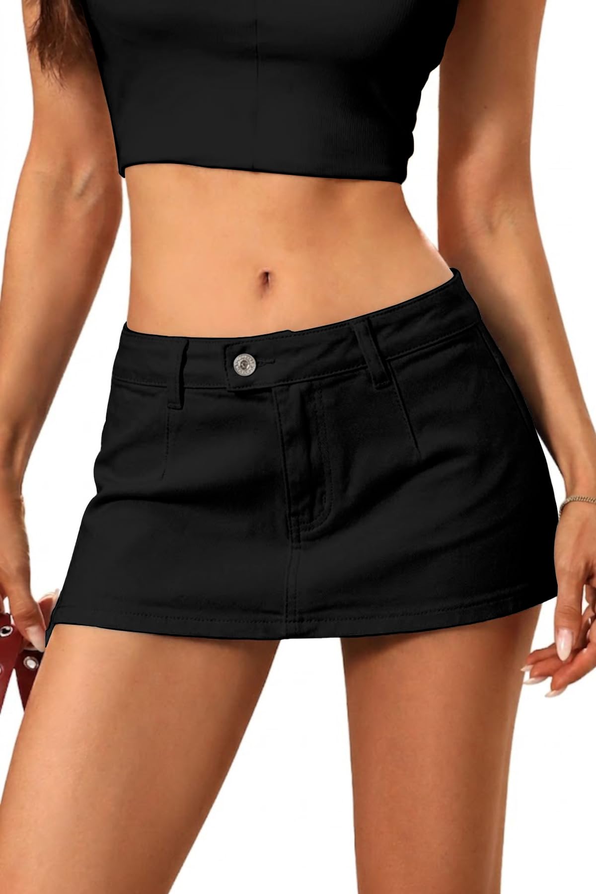 ELLEVEN Low Rise Denim Mini Skirt for Women, High Stretch Jean Skirt with Shorts Underneath Y2k Micro Skort