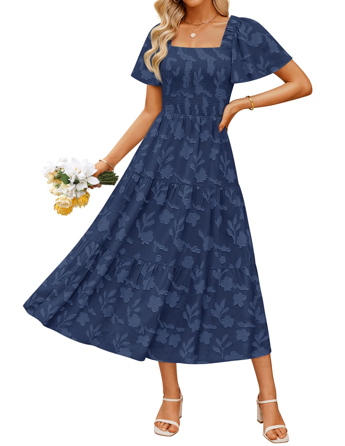 ZESICA Wedding Guest Dresses for Women Summer 2026 Boho Floral Midi Dress Flowy Beach Vacation Graduation Long Dresses
