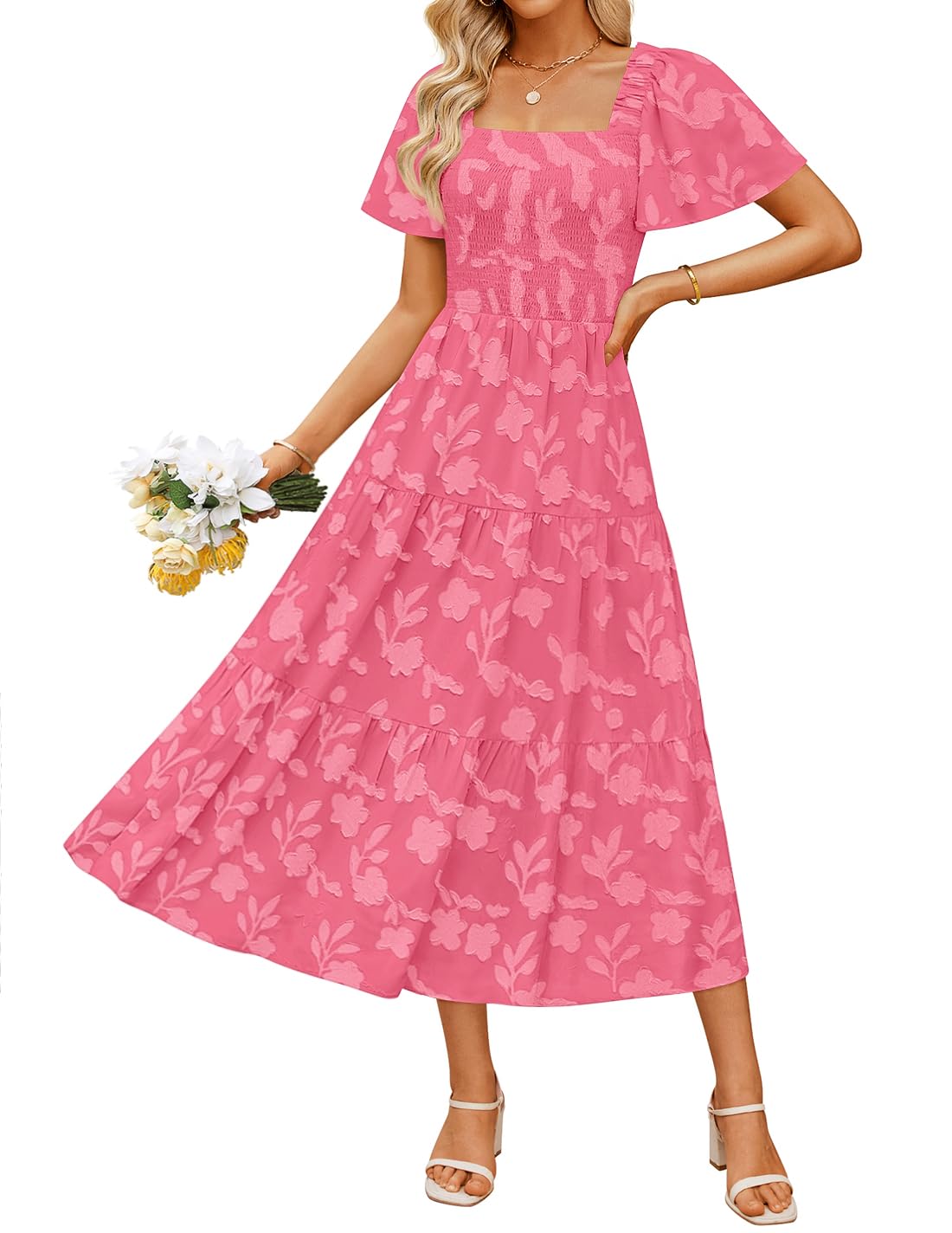 ZESICA Wedding Guest Dresses for Women Summer 2026 Boho Floral Midi Dress Flowy Beach Vacation Graduation Long Dresses