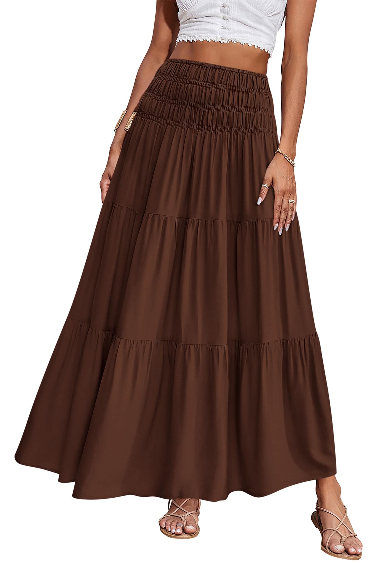 CFLONGE Summer Maxi Skirts for Women 2026 Fashion Boho Long Skirt Trendy Floral High Waist A Line Beach Skirt Vacation Outfit