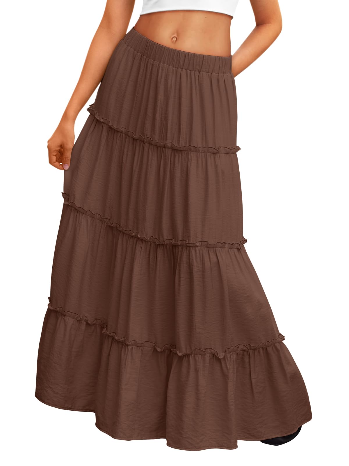 Trendy Queen Vacation Outfits Long Skirts for Women Boho Maxi Skirt Elastic High Waist Dress with Pockets Fashion